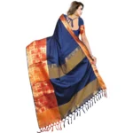 Generic Women's Jacquard Woven Saree With Unstitched Blouse 5.5Mtr (Blue) - Image 4