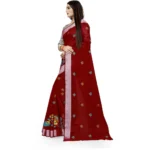 Generic Women's Cotton Silk Embroidered Saree With Unstitched Blouse 5.5Mtr (Maroon) - Image 2