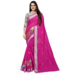 Generic Women's Cotton Silk Embroidered Saree With Unstitched Blouse 5.5Mtr (Pink)