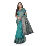 Generic Women's Jacquard Woven Saree With Unstitched Blouse 5.5Mtr (Green) - Image 4