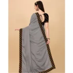 Generic Women's Chiffon Self Design Saree With Unstitched Blouse 5.5Mtr (Silver) - Image 3