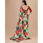 Generic Women's Crepe Digital Print Saree With Unstitched Blouse 5.5Mtr (Red) - Image 4
