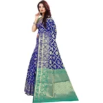 Generic Women's Jacquard Woven Saree With Unstitched Blouse 5.5Mtr (Blue) - Image 2
