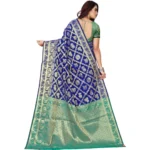 Generic Women's Jacquard Woven Saree With Unstitched Blouse 5.5Mtr (Blue) - Image 3