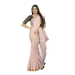 Generic Women's Cotton Blend Solid/Plain Saree With Unstitched Blouse 5.5Mtr (Pink) - Image 4