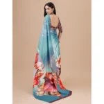 Generic Women's Crepe Digital Print Saree With Unstitched Blouse 5.5Mtr (Blue) - Image 4