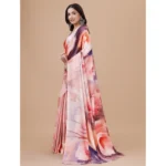 Generic Women's Crepe Digital Print Saree With Unstitched Blouse 5.5Mtr (Pink) - Image 3
