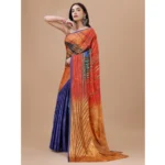 Generic Women's Crepe Digital Print Saree With Unstitched Blouse 5.5Mtr (Orange) - Image 3