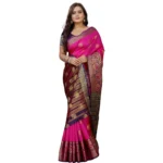 Generic Women's Silk Blend Woven Saree With Unstitched Blouse 5.5Mtr (Pink-Beige) - Image 3