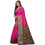 Generic Women's Silk Blend Woven Saree With Unstitched Blouse 5.5Mtr (Pink-Beige) - Image 2