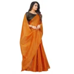 Generic Women's Cotton Silk Self Design Saree With Unstitched Blouse 5.5Mtr (Orange) - Image 3