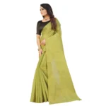 Generic Women's Cotton Silk Self Design Saree With Unstitched Blouse 5.5Mtr (Light Green) - Image 2