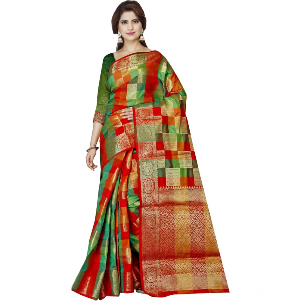 53925204422_f6e5b868e7_o_d-1000x1000-1.webp Generic Women's Jacquard Woven Saree With Unstitched Blouse 5.5Mtr (Red) - Image 1