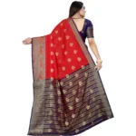 Generic Women's Silk Blend Woven Saree With Unstitched Blouse 5.5Mtr (Purple-Red) - Image 4