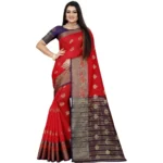 Generic Women's Silk Blend Woven Saree With Unstitched Blouse 5.5Mtr (Purple-Red)