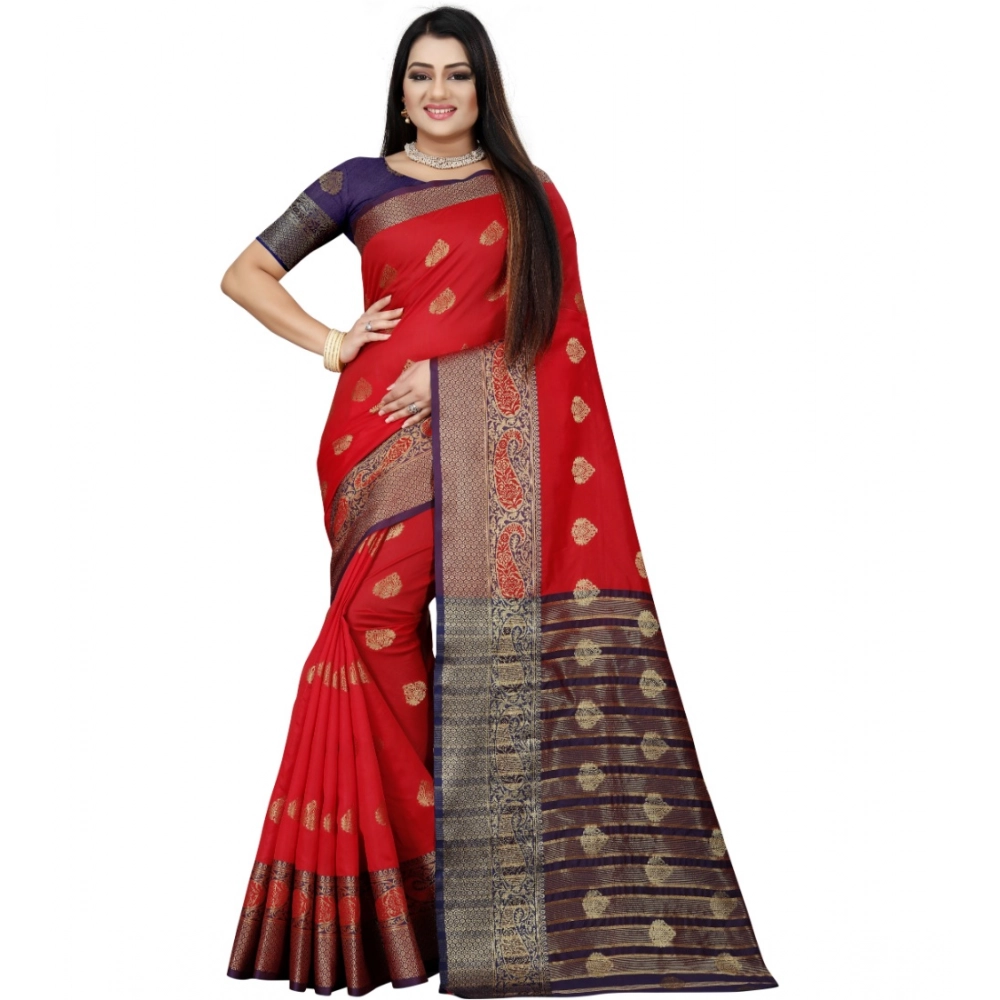 53925207242_42284a8b7c_o_d-1000x1000-1.webp Generic Women's Silk Blend Woven Saree With Unstitched Blouse 5.5Mtr (Purple-Red) - Image 1