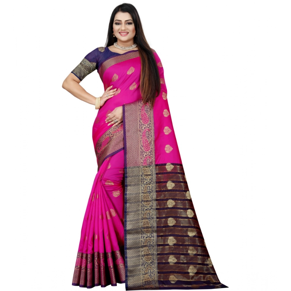53925207272_43608d0b8b_o_d-1000x1000-1.webp Generic Women's Silk Blend Woven Saree With Unstitched Blouse 5.5Mtr (Purple-Pink) - Image 1