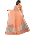 Generic Women's Cotton Silk Checkered Saree With Unstitched Blouse 5.5Mtr (Orange) - Image 4
