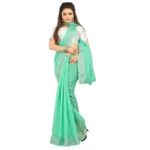 Generic Women's Cotton Silk Self Design Saree With Unstitched Blouse 5.5Mtr (Green) - Image 3