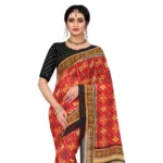 Generic Women's Georgette Floral Print Saree With Unstitched Blouse 5.5Mtr (Red) - Image 2