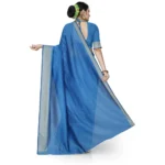 Generic Women's Cotton Silk Self Design Saree With Unstitched Blouse 5.5Mtr (Light Blue) - Image 4