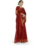 Generic Women's Cotton Silk Self Design Saree With Unstitched Blouse 5.5Mtr (Red) - Image 4