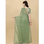 Generic Women's Silk Blend Embellished Saree With Unstitched Blouse 5.5Mtr (Light Green) - Image 3