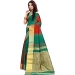Generic Women's Jacquard Woven Saree With Unstitched Blouse 5.5Mtr (Red-Green) - Image 3