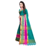 Generic Women's Jacquard Woven Saree With Unstitched Blouse 5.5Mtr (Dark Green) - Image 3