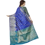 Generic Women's Jacquard Woven Saree With Unstitched Blouse 5.5Mtr (Dark Blue) - Image 3