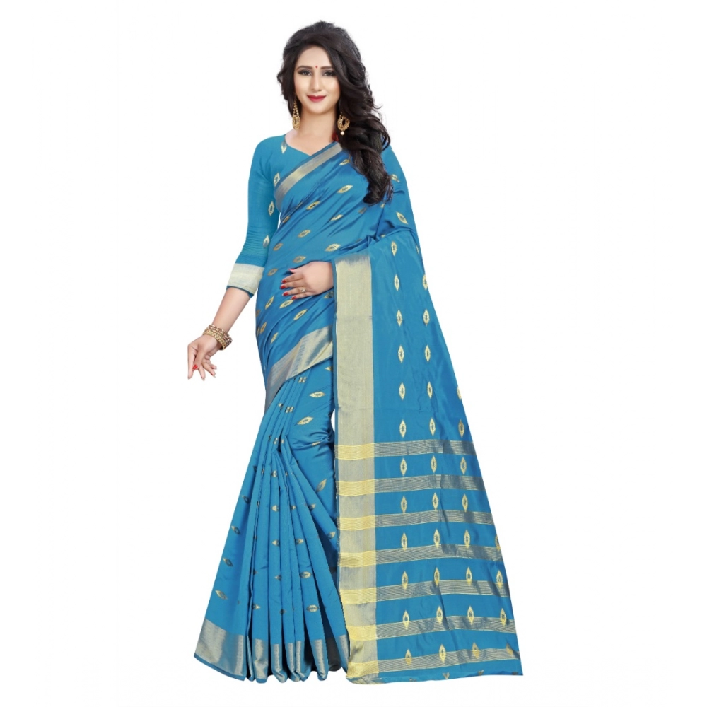 53926093126_3ae55d7d8b_o_d-1000x1000-1.webp Generic Women's Silk Blend Woven Saree With Unstitched Blouse 5.5Mtr (Light Green) - Image 1