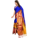 Generic Women's Jacquard Woven Saree With Unstitched Blouse 5.5Mtr (Blue) - Image 3