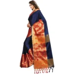 Generic Women's Jacquard Woven Saree With Unstitched Blouse 5.5Mtr (Blue) - Image 3
