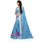 Generic Women's Cotton Silk Embroidered Saree With Unstitched Blouse 5.5Mtr (Light Blue) - Image 2