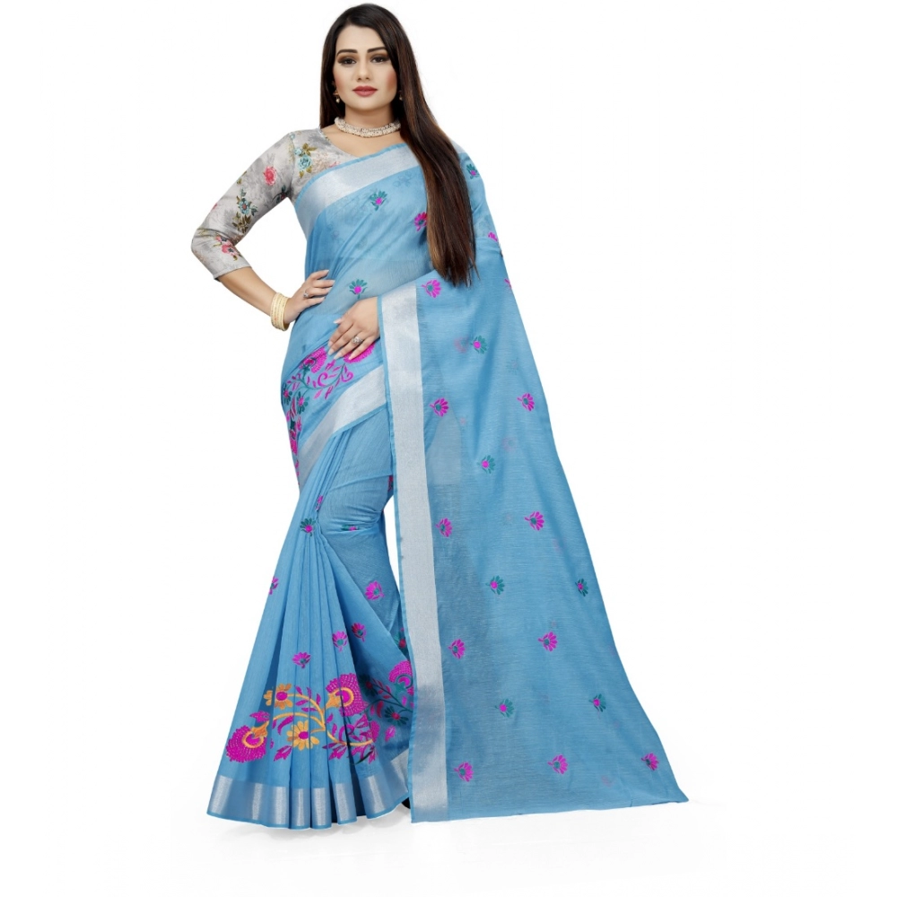 53926094526_d544e59f1d_o_d-1000x1000-1.webp Generic Women's Cotton Silk Embroidered Saree With Unstitched Blouse 5.5Mtr (Light Blue) - Image 1