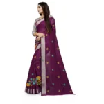 Generic Women's Cotton Silk Embroidered Saree With Unstitched Blouse 5.5Mtr (Purple) - Image 2