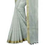 Generic Women's Cotton Blend Solid/Plain Saree With Unstitched Blouse 5.5Mtr (Light Blue) - Image 3