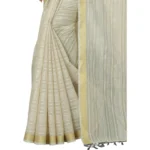 Generic Women's Cotton Blend Solid/Plain Saree With Unstitched Blouse 5.5Mtr (Cream) - Image 2