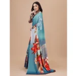 Generic Women's Crepe Digital Print Saree With Unstitched Blouse 5.5Mtr (Blue) - Image 2