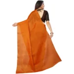 Generic Women's Cotton Silk Self Design Saree With Unstitched Blouse 5.5Mtr (Orange) - Image 4