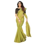 Generic Women's Cotton Silk Self Design Saree With Unstitched Blouse 5.5Mtr (Light Green) - Image 3