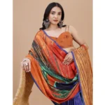 Generic Women's Crepe Digital Print Saree With Unstitched Blouse 5.5Mtr (Light Blue) - Image 2