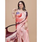 Generic Women's Crepe Digital Print Saree With Unstitched Blouse 5.5Mtr (Multicolor) - Image 2