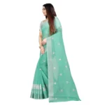 Generic Women's Cotton Silk Embroidered Saree With Unstitched Blouse 5.5Mtr (Light Green) - Image 3