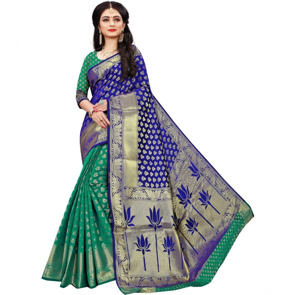 53926103436_50dcf9bbdf_o_d-1000x1000-1.webp Generic Women's Jacquard Woven Saree With Unstitched Blouse 5.5Mtr (Green) - Image 1