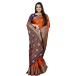 Generic Women's Silk Blend Woven Saree With Unstitched Blouse 5.5Mtr (Blue-Orange) - Image 3