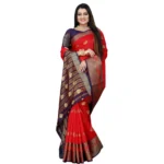 Generic Women's Silk Blend Woven Saree With Unstitched Blouse 5.5Mtr (Purple-Red) - Image 3