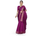 Generic Women's Cotton Silk Self Design Saree With Unstitched Blouse 5.5Mtr (Pink) - Image 4