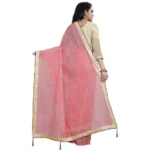 Generic Women's Cotton Silk Checkered Saree With Unstitched Blouse 5.5Mtr (Pink) - Image 4