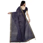 Generic Women's Cotton Silk Checkered Saree With Unstitched Blouse 5.5Mtr (Multicolor) - Image 4